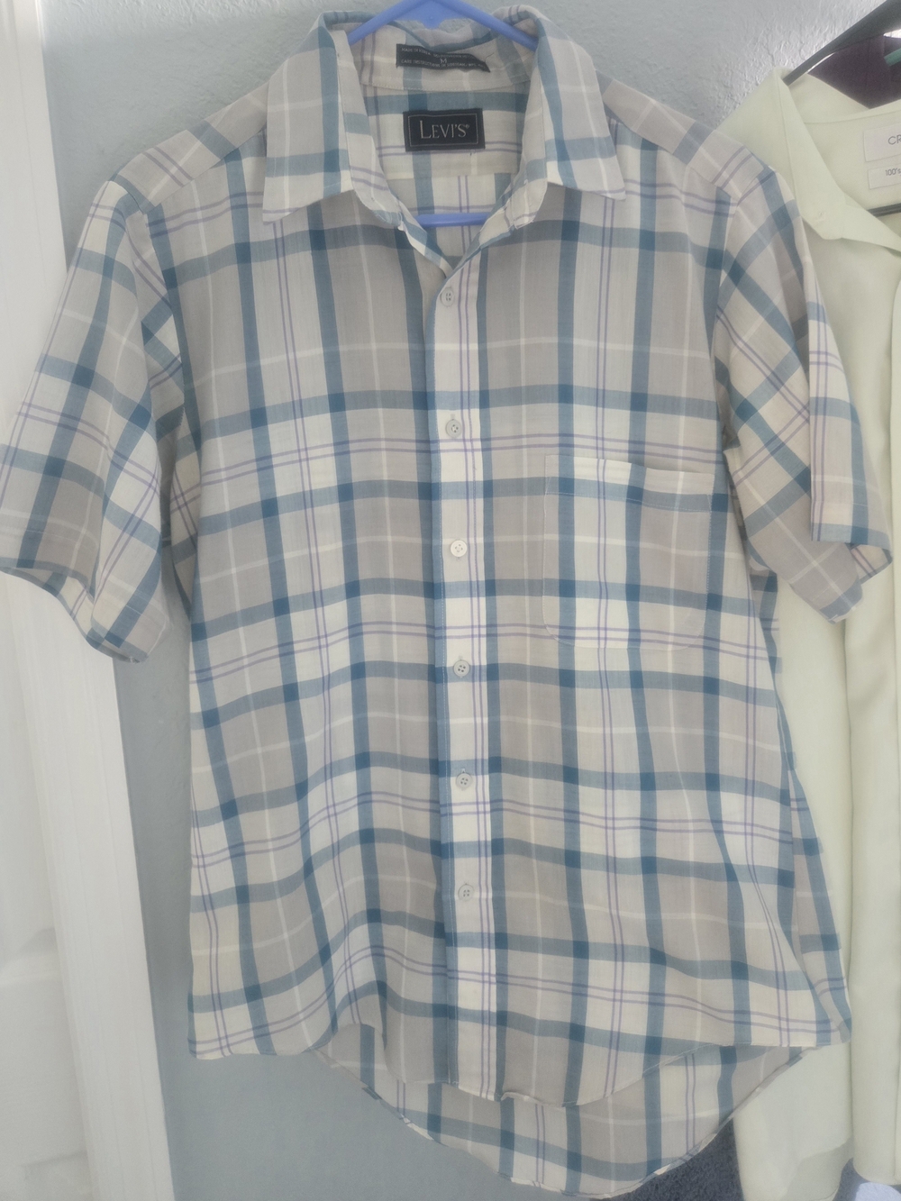 Levi's Vintage Blue and White Plaid Short Sleeve  Button-Down Men's Medium